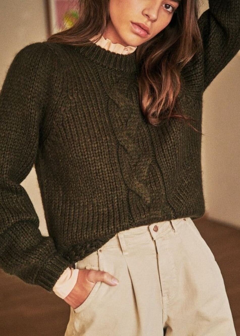 Sezane Serena Jumper in Khaki (Olive Green) Small
